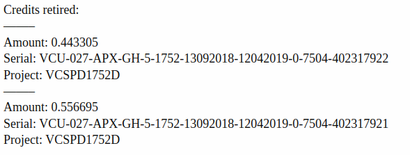 Purchase confirmation from a carbon credit seller